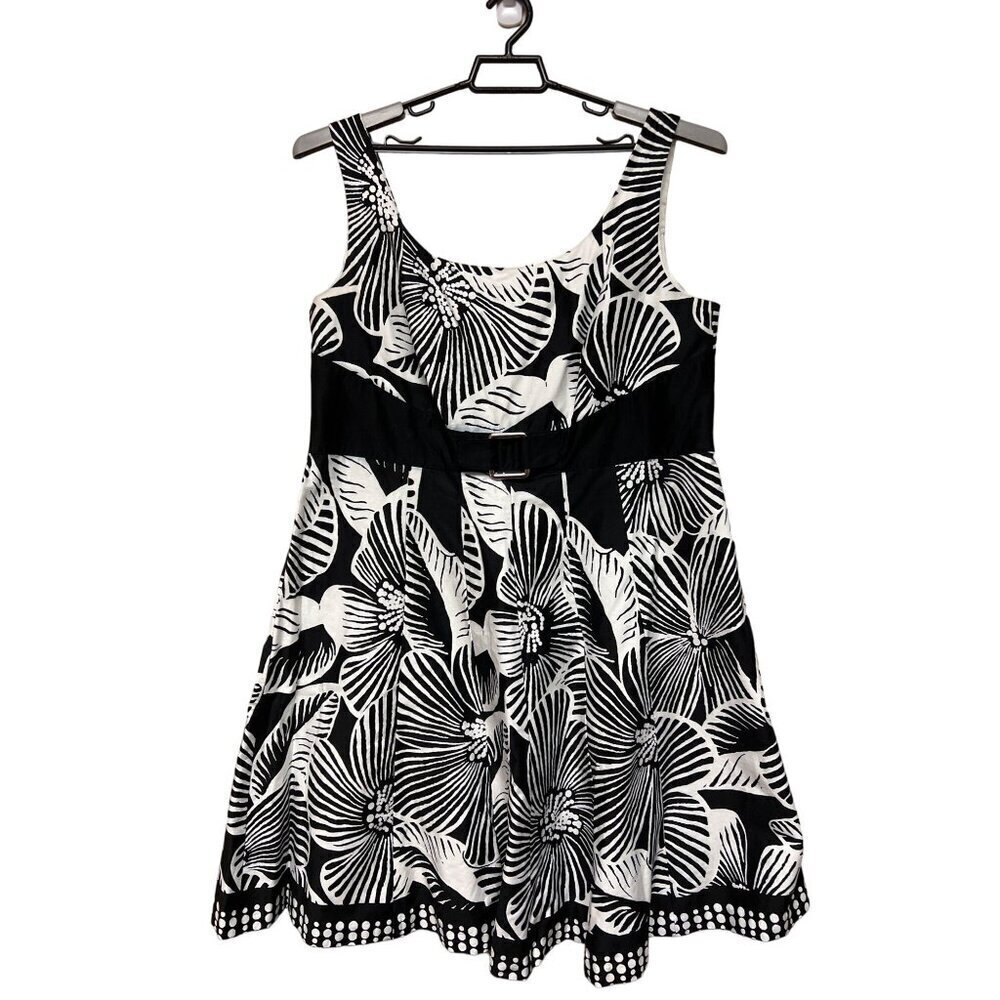 Jones Studio Black White Floral Sleeveless Mini Dress Women's Size 18W 18